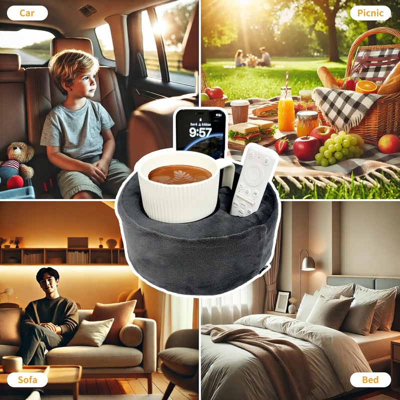 Xchouxer Couch Cup Holder Pillow, Sofa and Bed Organizer Caddy for Drinks, Remotes, Phones (Gray) - Image 5